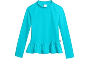 CITY THREADS Made in USA Big Girls' Solid Rashguard Swimming Tee for The Beach or Pool Peplum Sun Protection SPF50+ Swim Tee