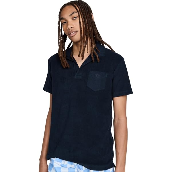 Onia Men's Towel Terry Johnny Collar Polo, Deep Navy, S at Amazon