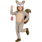 Morph, Squirrel Costume Kids, Halloween Costumes for Kids | Plush Grey Jumpsuit with Attached 3D Hood, Detachable Fluffy Tail Included, Perfect for Halloween, Fun for Dressing Up