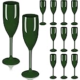LEYIQU Plastic Champagne Flutes, Acrylic Glasses Goblets Cups Toasting Shatterproof Reusable Flute, for St. Patrick's Day Wedding Party Mimosa Bar Anniversary Birthday (12, Dark Green)