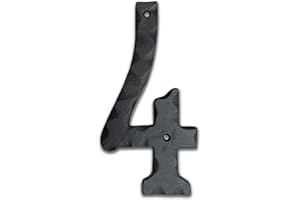 NACH House Numbers for Outside, 6 inch Black Address Numbers for House - Number 4 - Rustic Numbers for Outside with Mounting Hardware