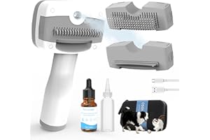PAWIMOOD Pet Steam Brush for Dogs & Cats,5-in-1 Self-Cleaning Dog Steam Brush with 3 Swap-in Heads (Grooming, Dematting, Deshedding),Cat Spray Hair Removal Comb,Includes Pet Essence & Storage Case