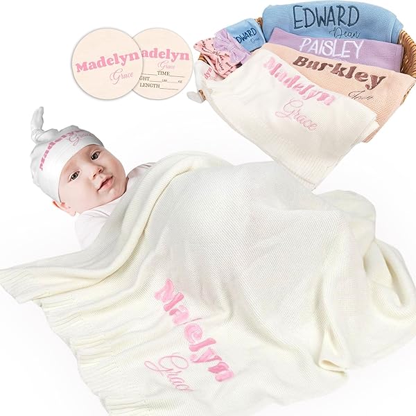 Personalized Baby Swaddle & Hat Set With Name - Custom Blanket For Newborns