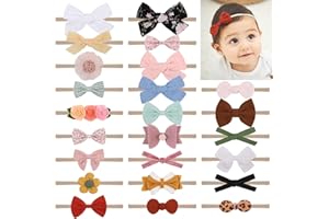 doboi Baby Girl Headbands 24PCS Nylon Linen Handmade Hairbands with Hair Bows and Accessories for Newborns, Infants, Toddlers, and Little Kids