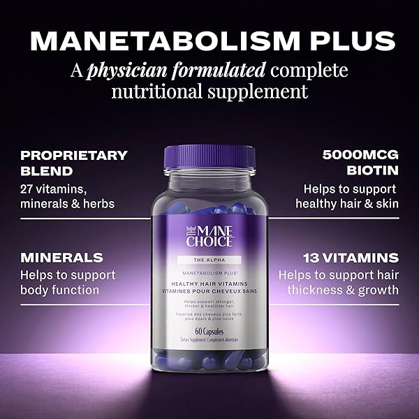 THE MANE CHOICE MANETABOLISM PLUS HEALTHY HAIR GROWTH VITAMINS – SUPPLEMENTS FOR LONGER, THICKER, HEALTHIER HAIR – HAIR SKIN & NAILS VITAMINS FOR WOMEN & MEN (60 CAPSULES) PACKAGING MAY VARY