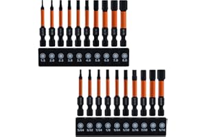 LEONTOOL Impact Hex Head Allen Wrench Drill Bit Set 20 Pcs (Metric and SAE) 1/4" Hex-Shank S2 Steel Hex Bits Set, Magnetic Al