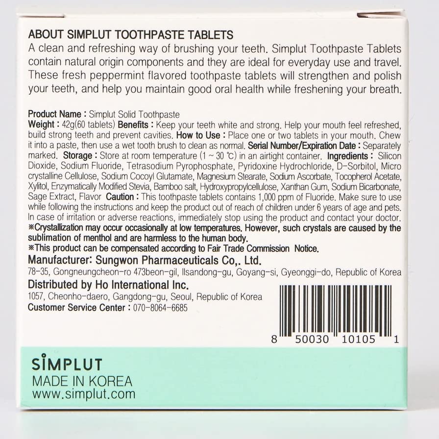 Chewable Toothpaste Tablets with Fluoride, 60 Pack Travel Sized Oral