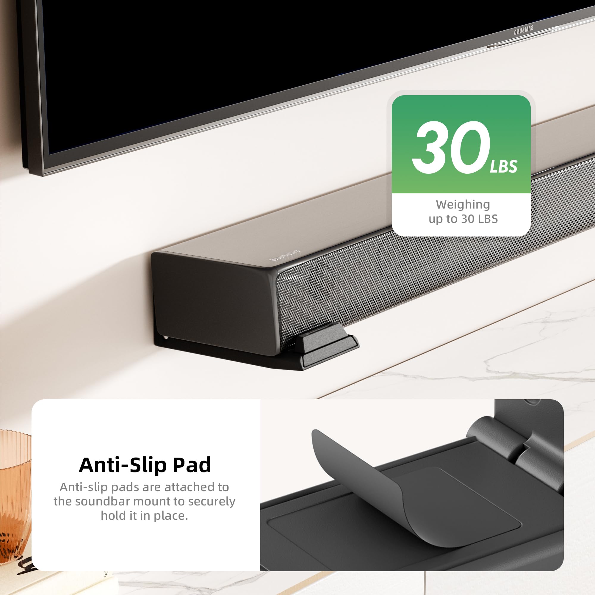 ELETIUO Soundbar Mount,Universal Dual Soundbar Wall Brackets Hold up to 30 Lbs, Adjustable & Extendable Length from 3.5”-6.1”,Anti-Drop Sound Bar Mount for Most of Soundbars,Black