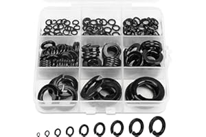 Sieqioor 158Pcs Spring Lock Washer Assortment Kit, 6# 8# 10# 1/4" 5/16" 3/8" 7/16" 1/2" 5/8" SAE Split Lock Washer Set, Black 304 Stainless Steel Lock Washers & Flat Washers for Screws Bolts