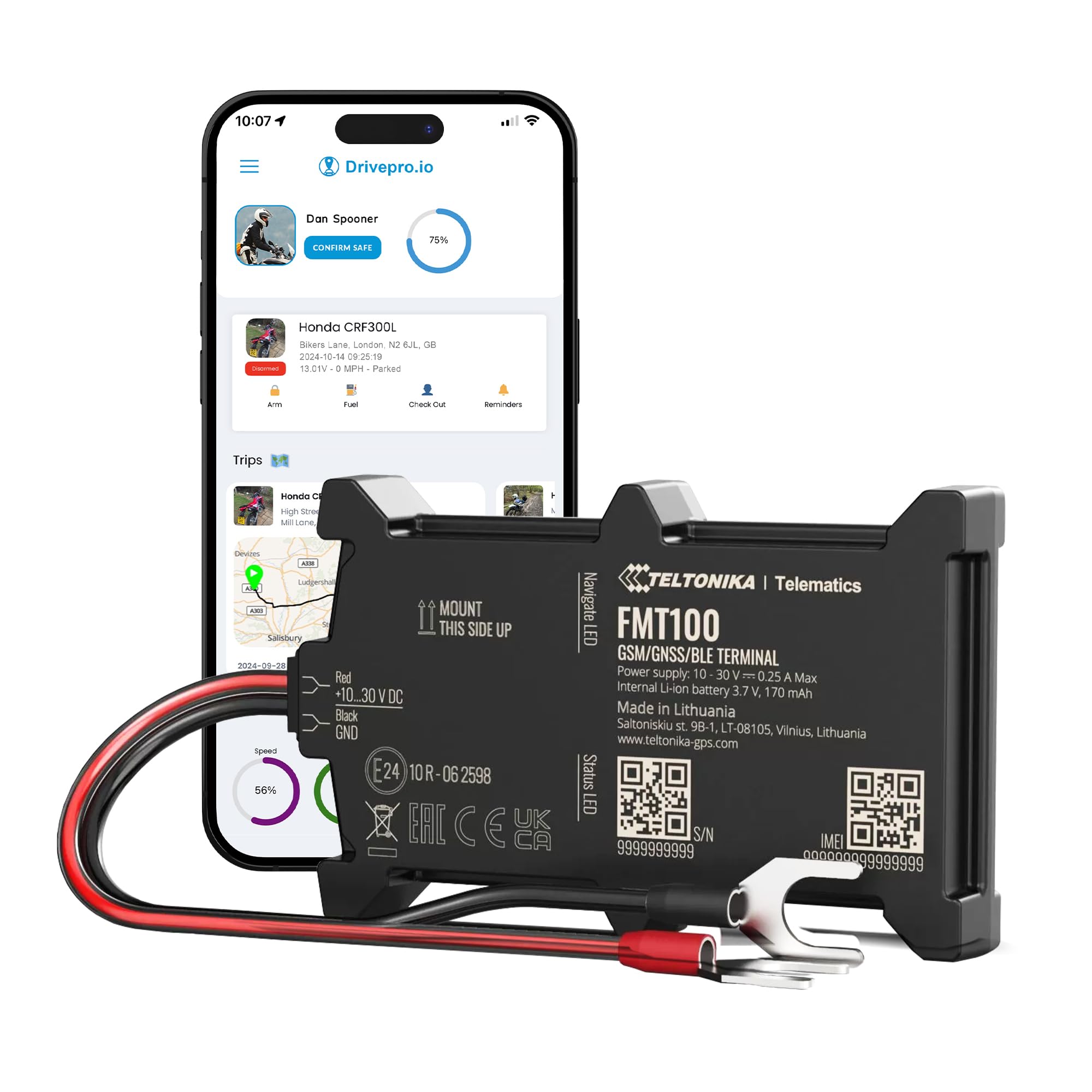 DrivePro FMT100 Vehicle Tracker - Hard-Wired Tracking Device | 24/7 Accurate Real-Time Monitoring for Car, Motorbike, Motorcycle, Van | Easy Install | Low-Cost Monthly Subscription | 12 Months PRO