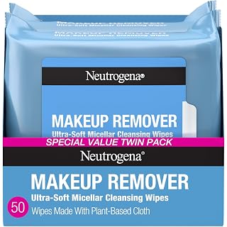 Neutrogena Makeup Remover Micellar Wipes, 2 Pack of 25 Ct | Plant-Based Micellar Water Cleansing Cloths, Gently Removes Oil,