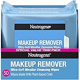 Neutrogena Makeup Remover Micellar Wipes, 2 Pack of 25 Ct | Plant-Based Micellar Water Cleansing Cloths, Gently Removes Oil, Dirt &amp; Waterproof Makeup, No Heavy Residue, Alcohol-Free