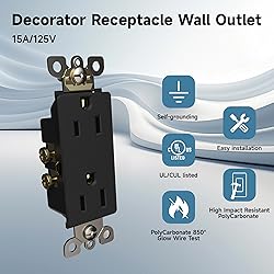ThunderWay Matte Black Decorator Receptacle, 15 Amp
