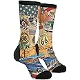 ACPPXF Vintage Route 66 Motorcycle Socks Funny Crew Dress Socks For Men Women
