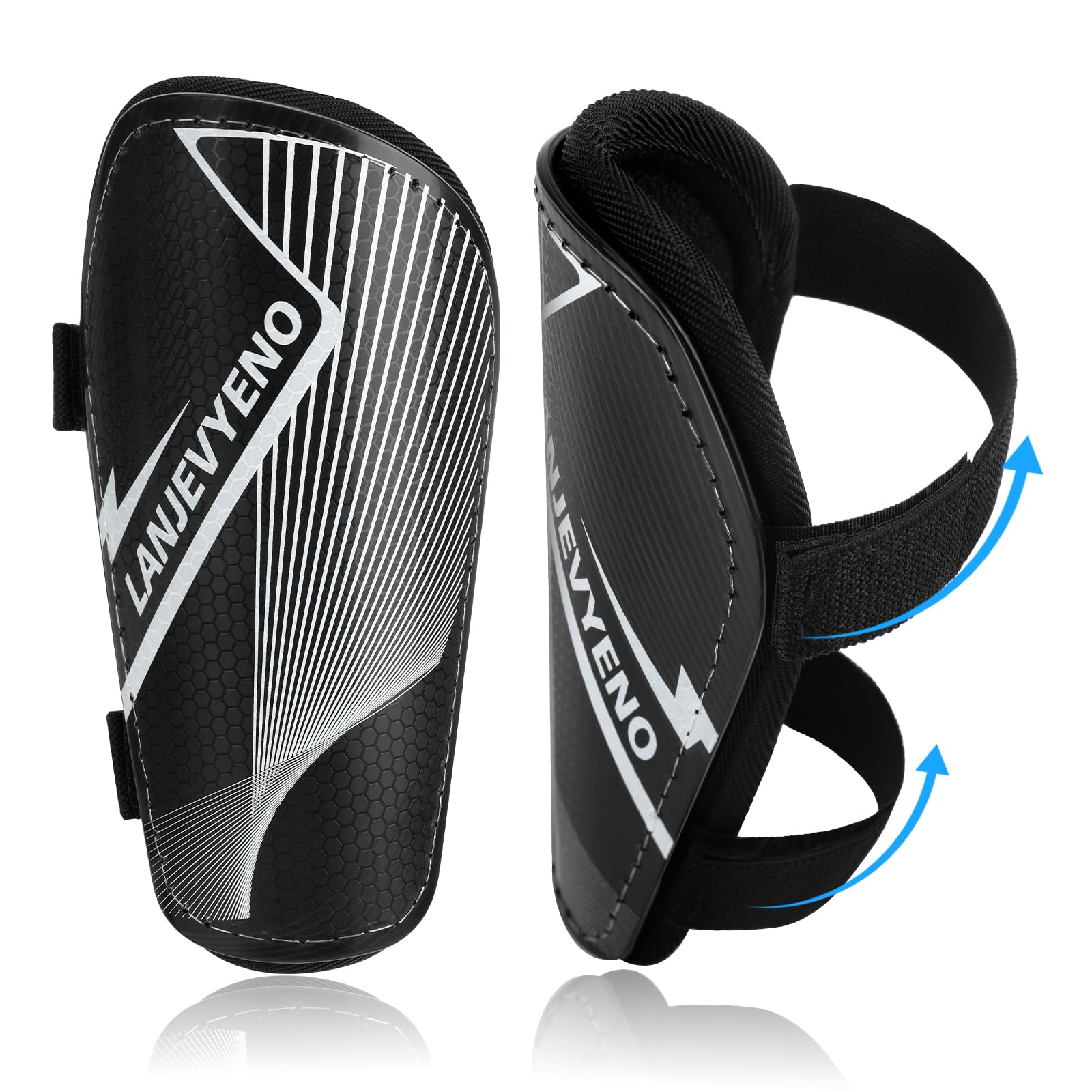 Photo 1 of LanJevyEno Shin Guards Soccer Kids Youth Toddler Protective Shin Pads Football Gear Equipment Lightweight Breathable Adjustable Straps for 2-4 5 6 8-9 10-12 Years Children Teens Boys Girls (Black, XS)