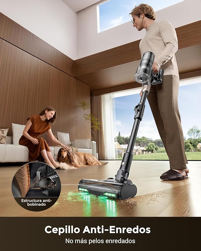 P20 Aspiradora fregadora sin Cable 70Mins/70kPa/680W, Autoportante y Plegable, con Cepillo Anti-Enredo y Depósito de Agua, Escoba Aspiradora sin Cable para Pelo de Mascotas/Suelos/Alfombras
