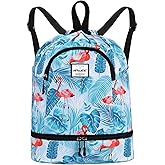 HAWEE Dry Wet Drawstring Backpack with Shoe Compartment for Women Adjustable Gym Bag