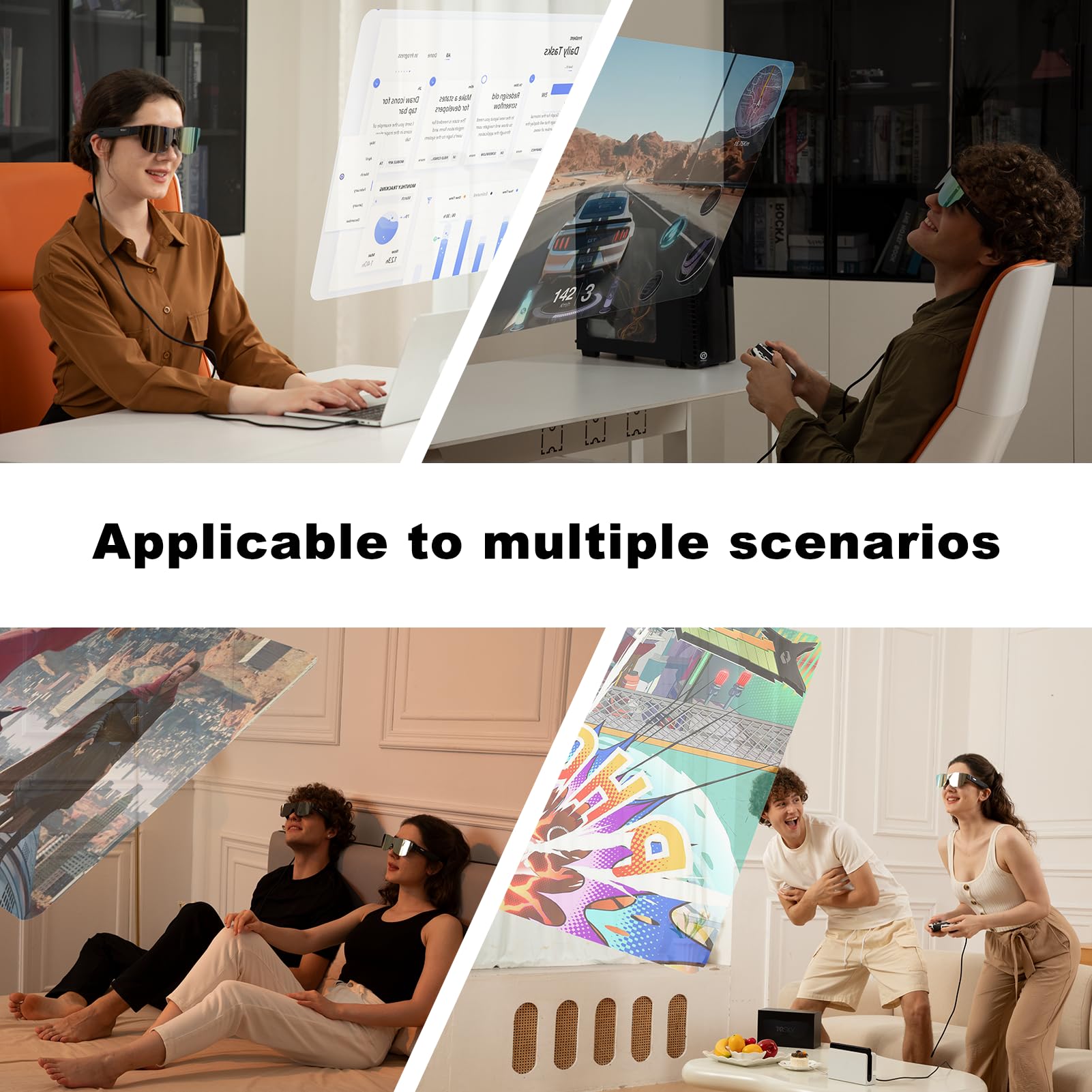 TQSKY T1 AR Glasses with TBOX, Smart Glasses Trendy Tech Gadgets, Video Glasses with 150'' 1800-Nit Ultra-Sharp Screen& -6.00D Adjustment, for Watching Live Sports, Movies, Reading and Entertainment