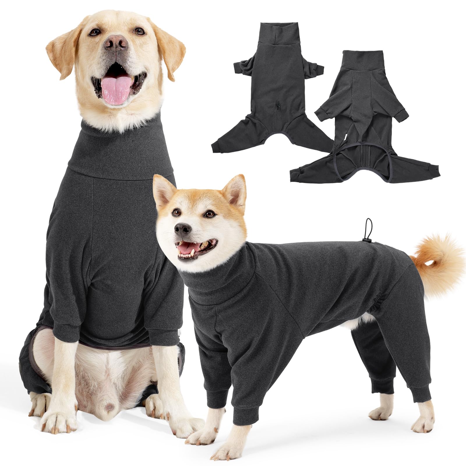 Hjyokuso Dog Fleece Jumper with Legs - Cozy Pullover Onesie for Cold Weather, Leash Access and Belly Opening - Soft Winter Dog Pajamas for Small Breeds, Dark Grey - S โ image 1