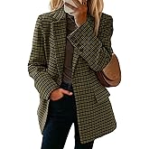 Mina Self 2026 Women's Plaid Houndstooth Wool Blazer Jacket - Fully Lined Loose Business Casual Elegant Suit with Pockets