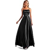 Lecureler Long Satin Spaghetti Strap Prom Dress