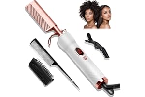 TRYLATER Hot Comb for Wigs Human Hair,Curling Iron with 12 Temp Settings Heating Up to 450°F,Pressing Combs 110-240V Straightening Comb for Curl/Straight
