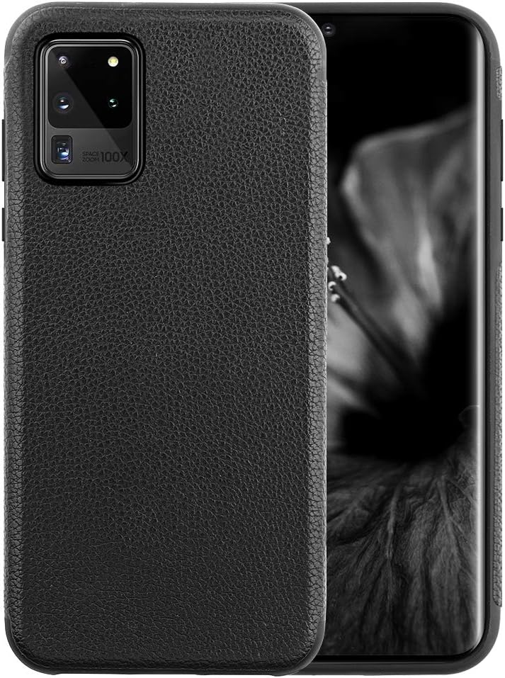 o'star Original Designed Leather Case for Samsung Galaxy S20 Ultra [6.9 inches] Hard Back Slim Cover Protective Phone Case (Black)