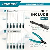 LIBRATON Needle File Set 14PCS Diamond & Carbon Steel Files with Wire Cutter view 3