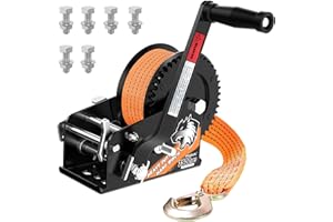 TRUQUAL Boat Trailer Winch, Heavy Duty Hand Crank winch with 33FT Strap, 2- Way Ratchet and Ratio 4:1/8:1Gear Two Speed Switchable 3500 lbs Boat Winches for Trailers, Towing Truck, ATV, RV and Jet Ski