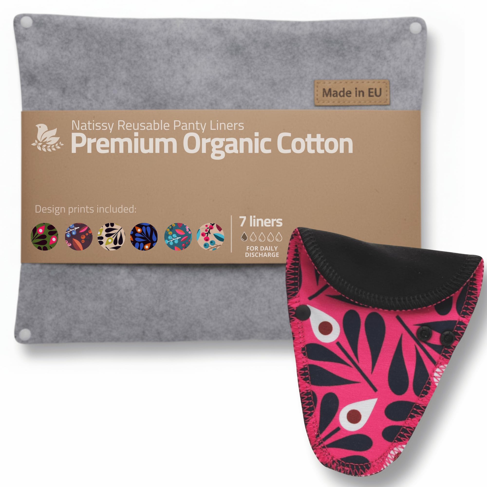 Made in EU - Ultra-Soft Reusable Panty Liners (Tanga, 7-Pack) – High-Temp Washable Cloth Panty Liners for Women – Breathable Secure-Fit Organic Cotton Keeps You Fresh & Dry for Daily Vaginal Discharge