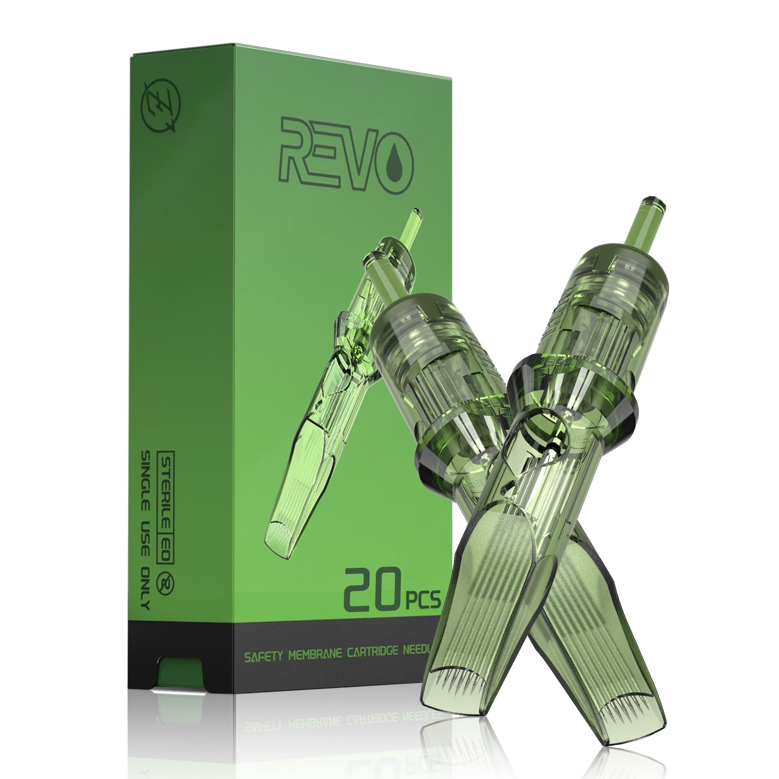 INKin REVO Tattoo Needles Cartridge 20Pcs, Tattoo Cartridge Needles #10 Bugpin 0.30mm Round Magnum Curved 9RM, Disposable with Stay Sharp Needles Long Taper with Professional Membrane (R1009M1C)
