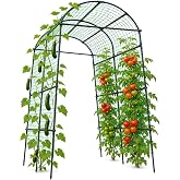 FOLLOOK Garden Arch Trellis for Climbing Plants Outdoor, 7.8 ft, Black | Cucumber Trellis for Raised Garden Bed, Rustproof Metal Plant Support Vegetable Squash Pea Bean Grape Vine Arbor Trellis