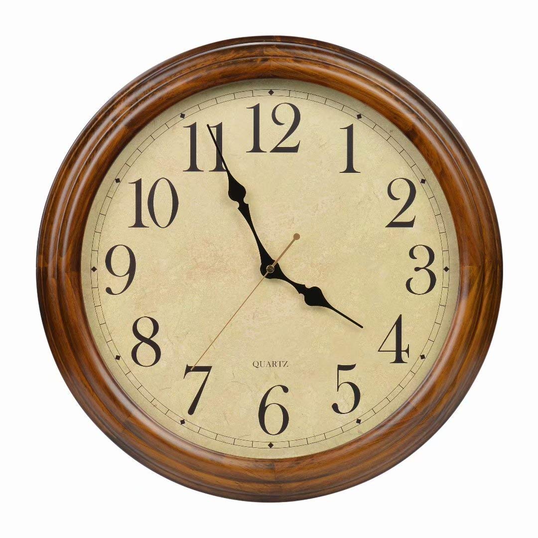 Old Oak 16-Inch Solid Wood Silent Non-Ticking Decorative Wall Clock with Large Arabic Numerals
