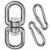 2+1 Heavy Duty 304 Stainless Steel Swivel Ring Double Ended Swivel Eye Hook with SUS304 Snap Hooks for Web Tree Swing, Swing 