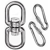 2+1 Heavy Duty 304 Stainless Steel Swivel Ring Double Ended Swivel Eye Hook with SUS304 Snap Hooks for Web Tree Swing, Swing Spinner Hanger, Reliable and Safe (M8)