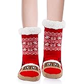 GJHJNSTG Christmas Socks for Kids, Cute Animal Fuzzy Slipper Socks with Non-Slip Grips, Warm Fleece Lining for Boys and Girls