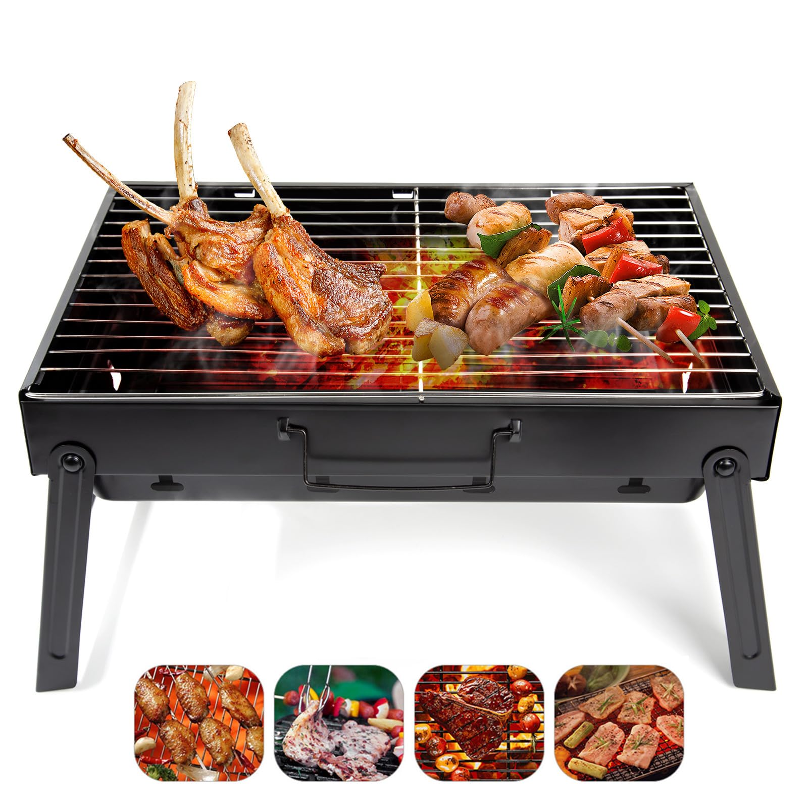 Barbecue Grill, AGM Charcoal Grill Portable Folding BBQ Grill Barbecue Desk Tabletop Outdoor Smoker BBQ for Picnic Garden Terrace Camping Travel