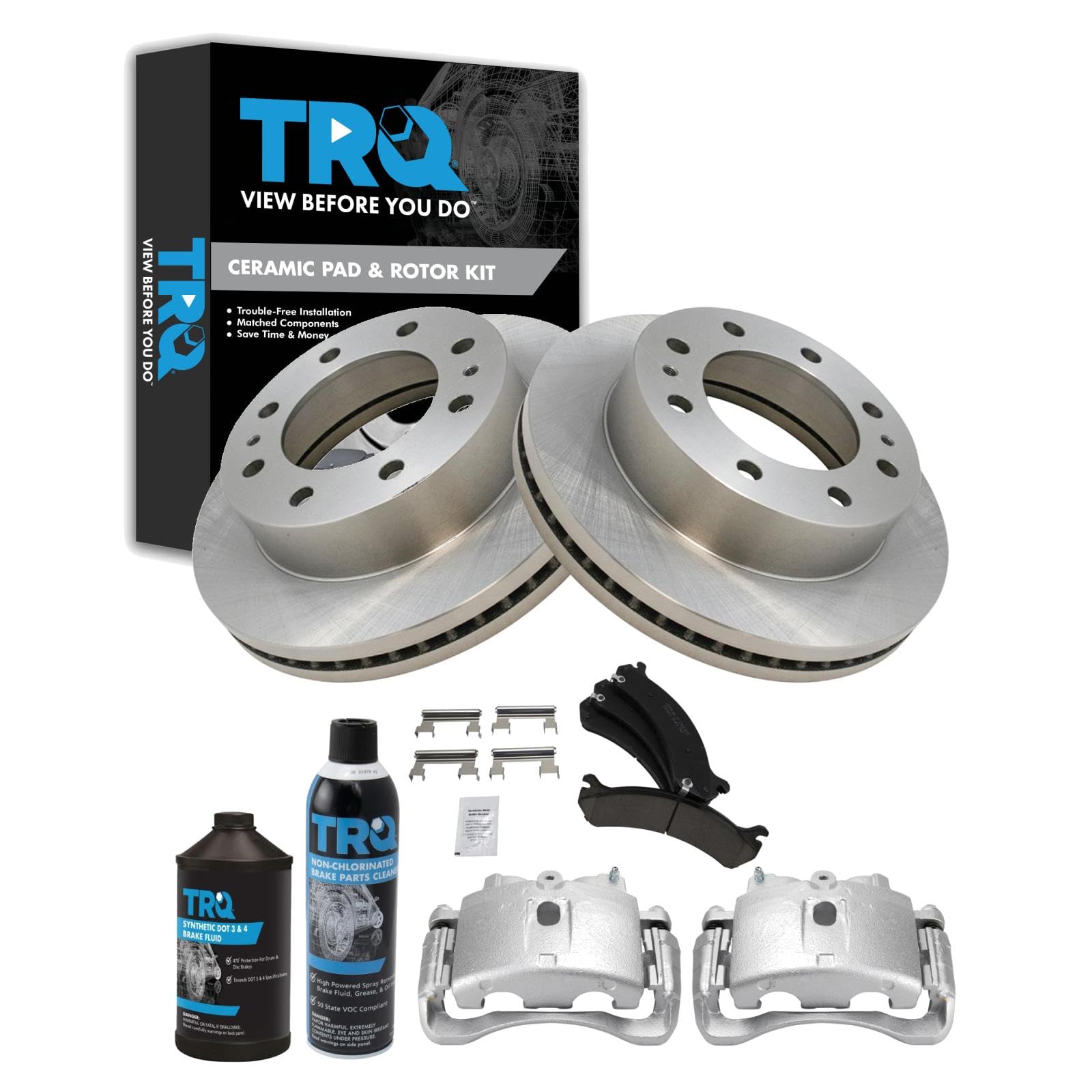 TRQ Front Brake Pad & Rotor Kit Ceramic Compatible with Cadillac Chevrolet GMC Hummer Image