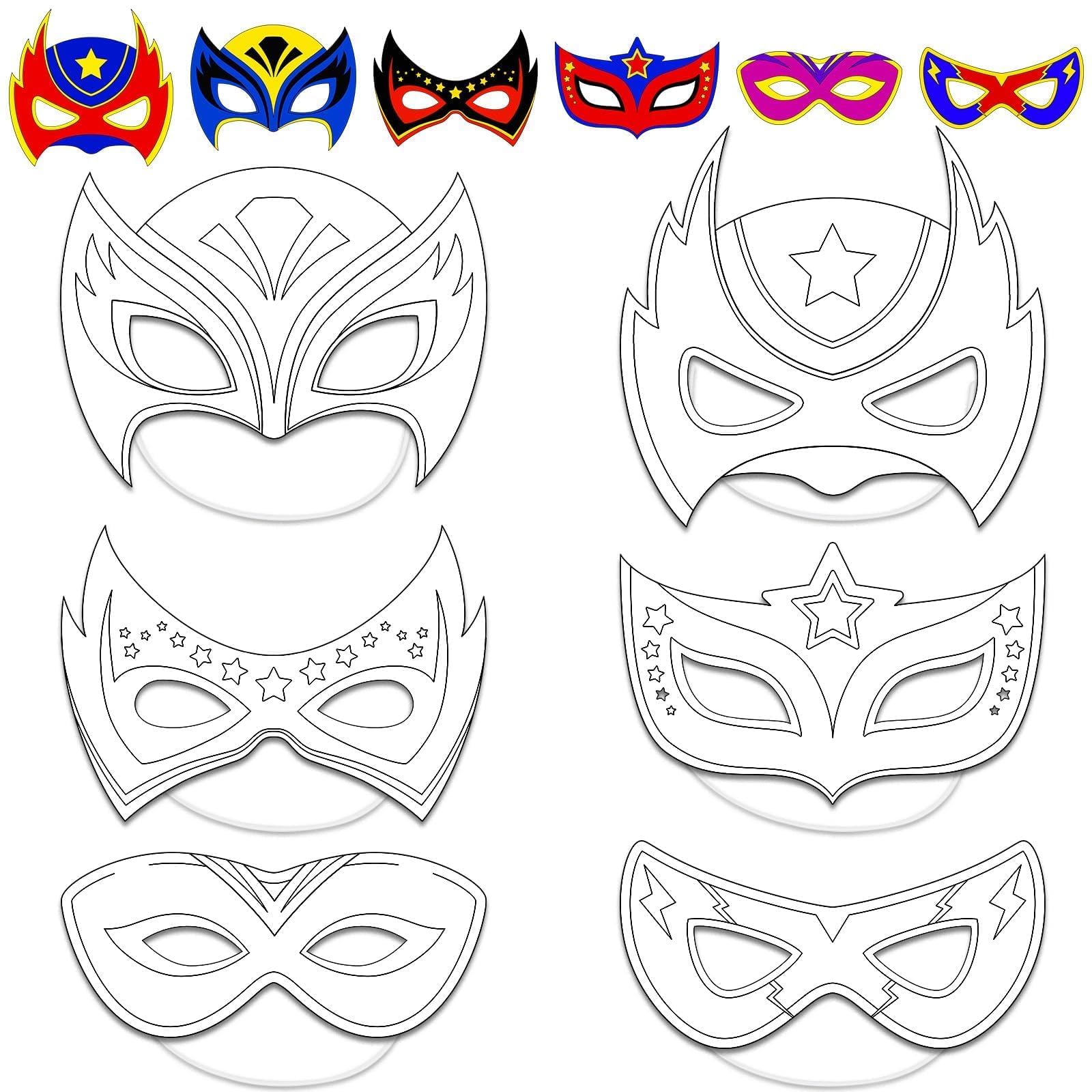 chiazllta 24 Pcs Color Your Own Hero Mask Crafts Hero Party Favors for Kids DIY Super Paper Mask Making Kits Father's Day Christmas Gifts Decorations Class Home Activity Coloring Game
