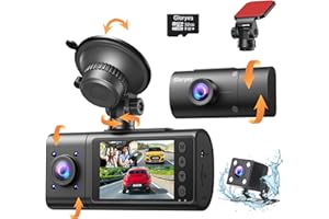 GLORYES 2025 Dash Cam, 3 Channel Dash Cam Front and Rear Inside, Interior Car Camera, 2.5K/1440P Single Fr,Fr+Interior, Front+Rear Dash Camera for Cars Taxi with Night Vision, Parking Monitor 1S Recording