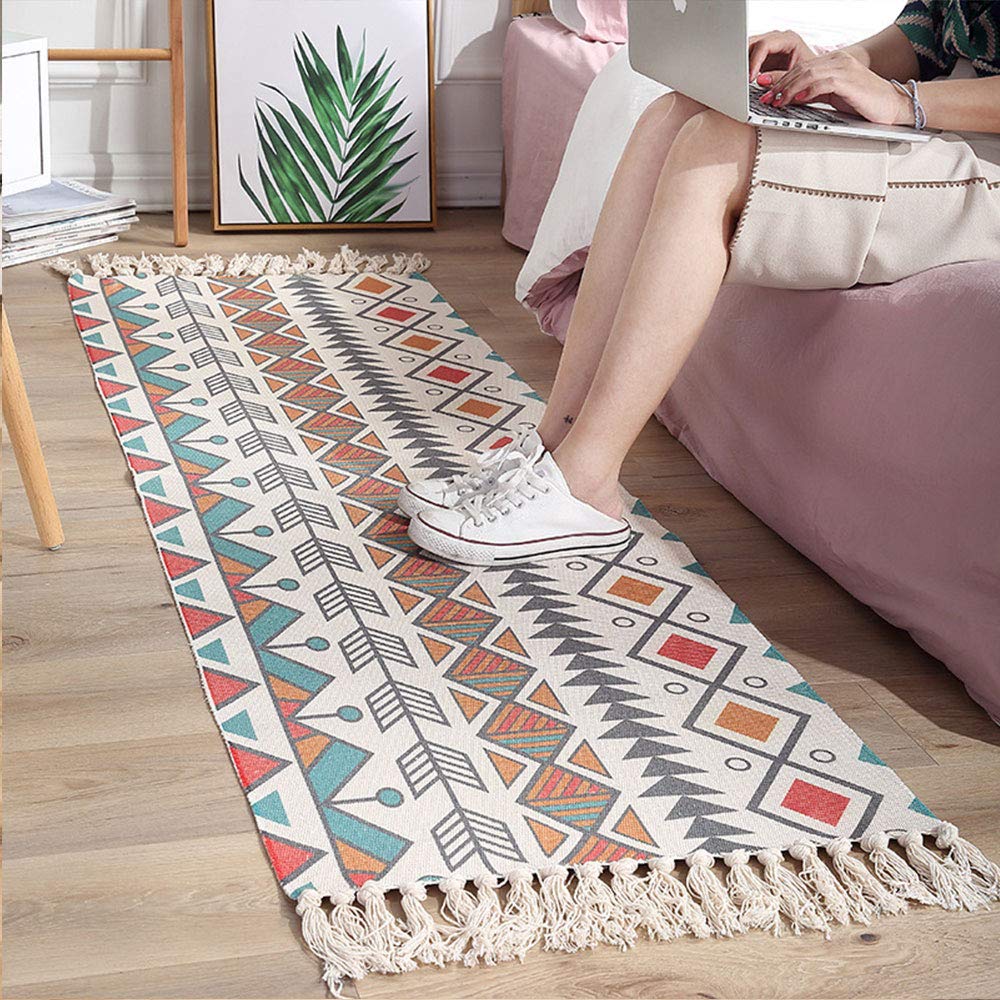 The Seeker Small Rugs for Bedroom, 60x130cm Washable Boho Runner Rug for Hallway, Colourful Low Pile Bedside Rug, Carpet Runners for Hallways Kitchen Entrance Living Room