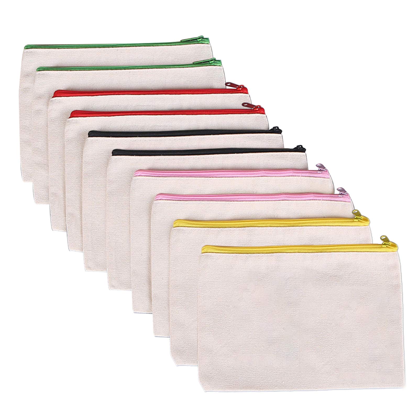 Elinala Canvas Zipper Bags, Canvas Makeup Bag, 10PCS Multicolor DIY Handmade Canvas Blank Pencil Case and Cosmetic Bag for Travel, Makeup, School, Storage and Painting