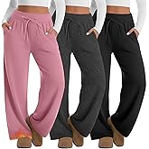 Sweetyweee 3 Pack Women's Plus Size Wide Leg Sweatpants Fleece Lined Baggy Lounge Pants Winter Thermal Warm Sweat Pants