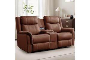 Korser Reclining Loveseat Couch, Loveseat Recliner Sofa with Manual Pull Tab, Reclining Couch with Console, US Outlets, USB P