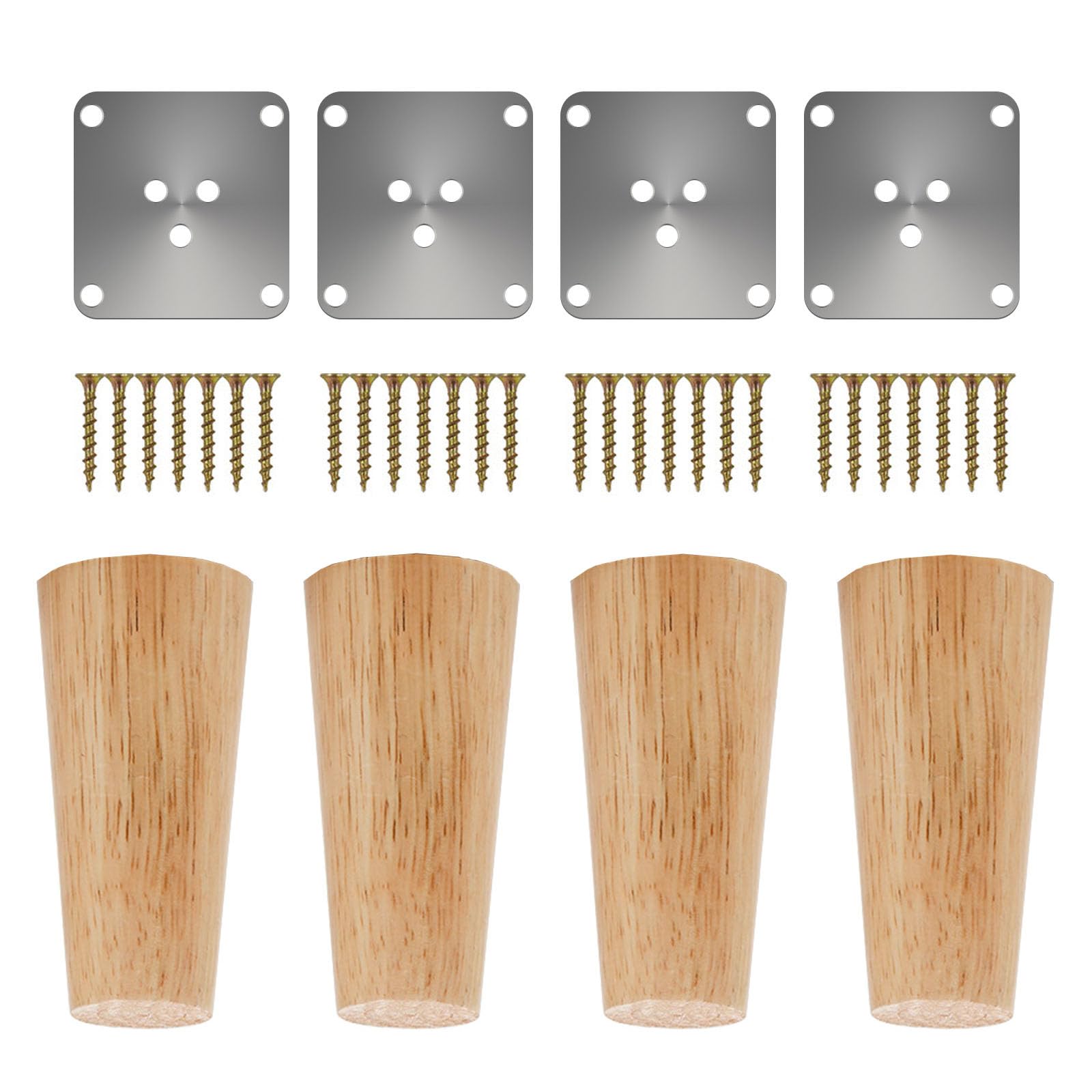 Tesyeux Oak Wood Conical Furniture Legs, Pack of 4, Brown, 10cm, Tapered, Screw-In, For Tables, Chairs, Sofas, Beds, Benches, Wardrobes, Office Furniture; DIY Projects