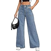 Cuyulitcik Jeans for Women Plus Size Straight Leg Jeans High Rise Sidefeel Jean for Women Cargo Jean Wide Leg Pants