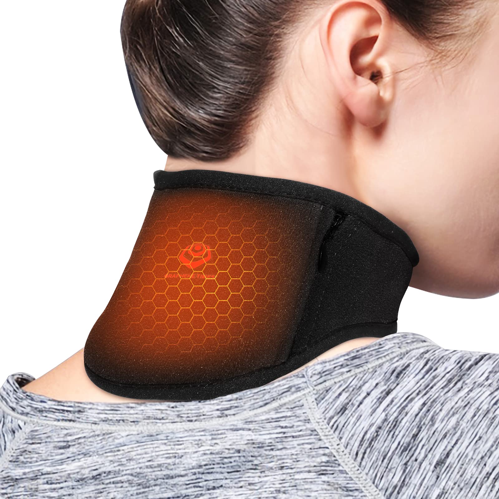 Neck Heat Pad - Neck Pain Relief by Far-Infrared Physical Therapy, USB Heated Neck Wrap with Adjustable Temperature, Perfect for Sore Neck and Muscle Pain Relief, Black