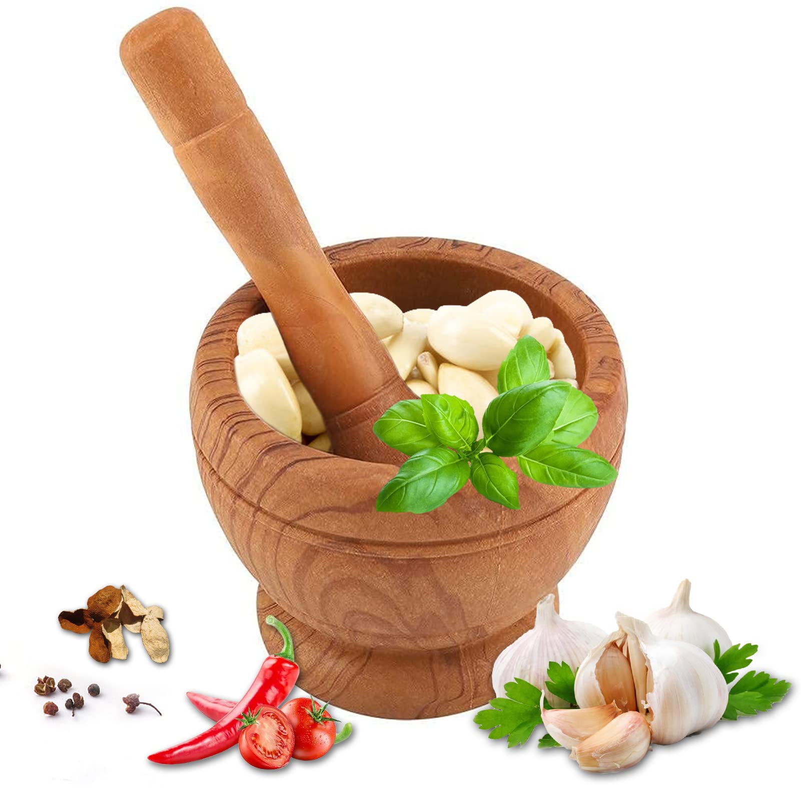 Pestle and Mortar Set,Mortar and Pestle Hand Grinder Garlic Grinder, Garlic Masher Hand Grinder Crusher Pestle and Mortar Bowl for Grinding Spices Herb Food and Garlic Fruit Kitchen Tool