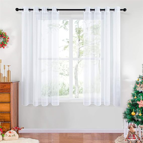Top Finel White Grommet Sheer Curtains 54 Inch Length Faux Linen Solid