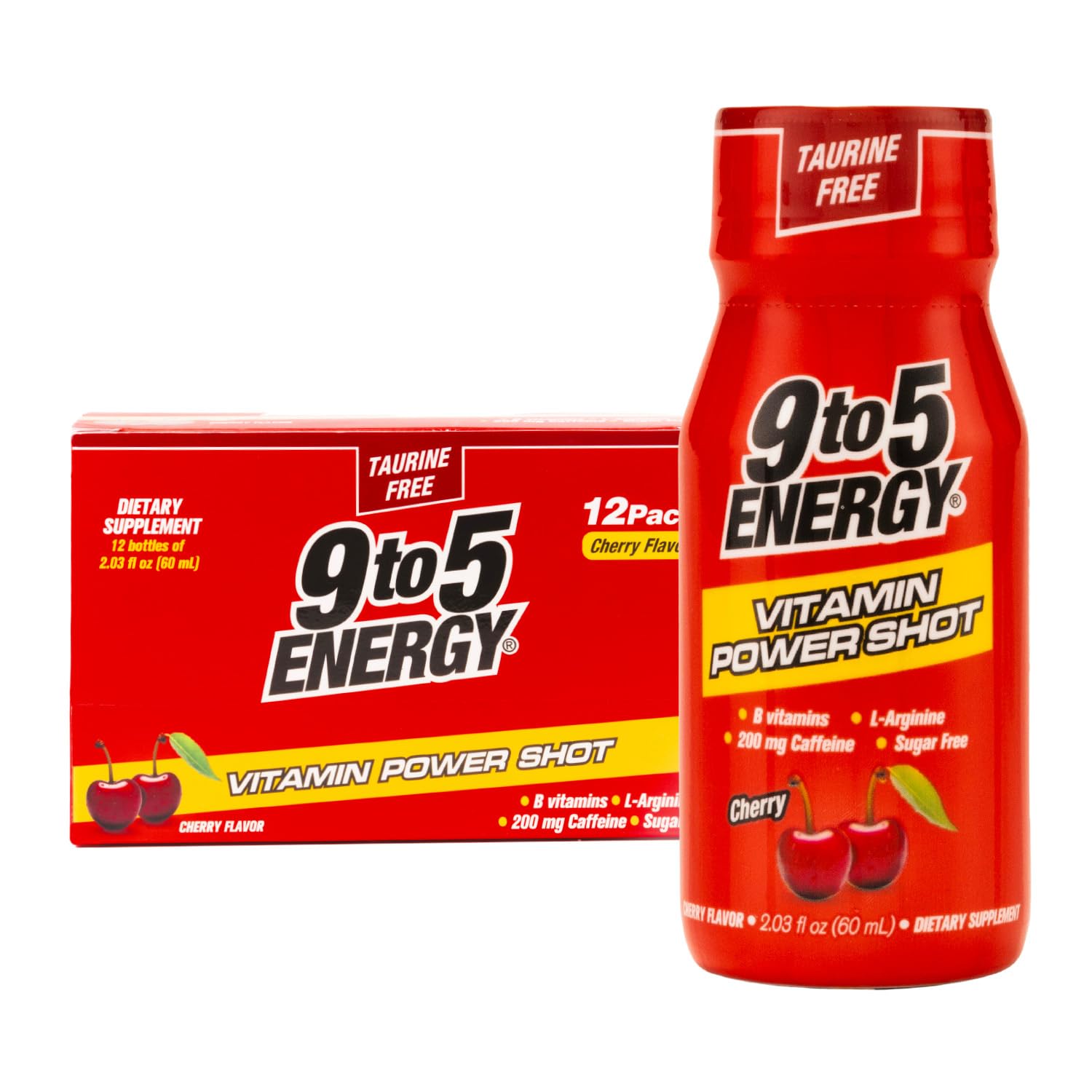 Photo 1 of **exp jun 2027**9TO5 ENERGY Vitamin Power Shot - Cherry Flavor, Taurine-Free, Sugar-Free, 12 Pack (2.03 fl oz Each) - Boost Energy, Focus, and Vitality with B Vitamins and L-Arginine